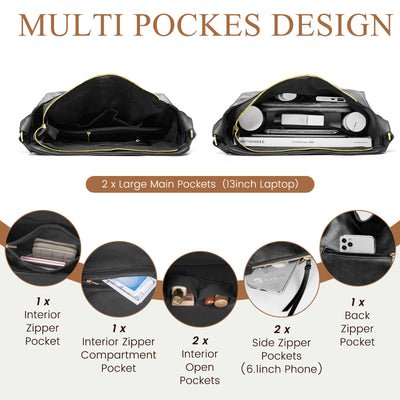 XUEYU Hobo Bag for Women, Handbag and Wallet Set, Trendy Tote Bag w/ Large Capacity, Faux Leather Crossbody Bag w/ Detachable & Adjustable Shoulder Strap & Zip Wallet, Shoulder Bag Bucket, Black