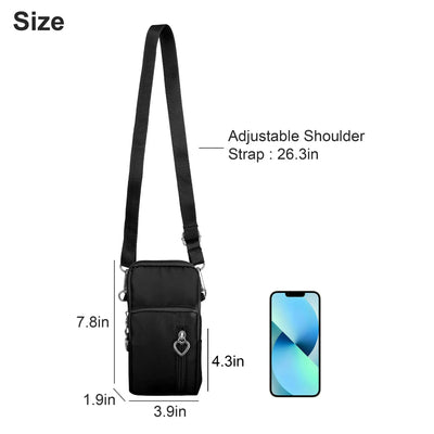 TSV Small Crossbody Cell Phone Pouch Purse for Women, Nylon Waterproof Shoulder Bag with Zipper Pockets, Adjustable Strap