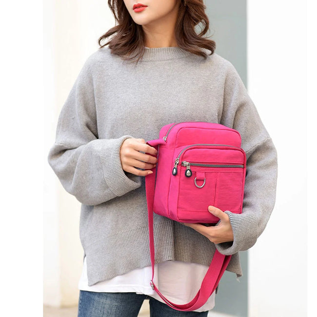 Gustave Women Nylon Purse Waterproof Crossbody Shoulder Bag Casual Messenger Bag Handbag Multi Zipper Pockets Bag (Black)