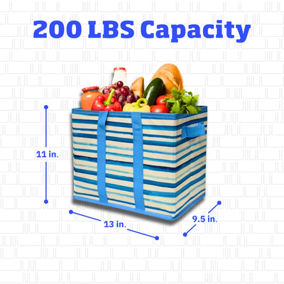 DURASACK® Collapsible Totes, All-Purpose, 13"L x 9.5"W x 11"H, Waves, 3-Pack