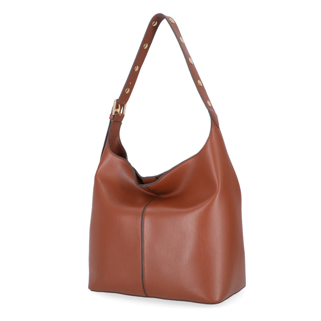 Time and Tru Women's Shively Faux Leather Bucket Handbag, Cognac