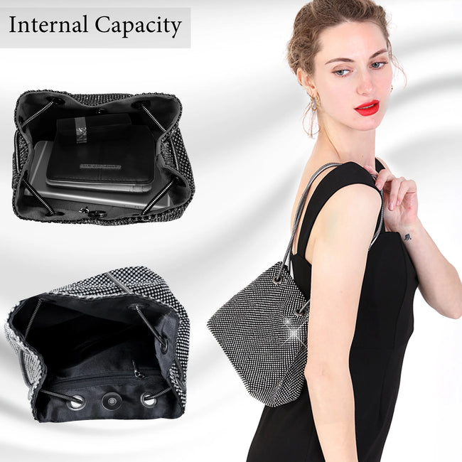 Rhinestone Evening Bag Bling Purse Sparkly Diamond Silver Clutch Purses for Women Party Club Wedding Prom