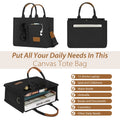 Cshidworld Canvas Tote Bag for Women With Pockets, Laptop Work Crossbody Everyday Satchel, Purses Everything Shoulder Tote Bag Everyday Satchel Handbags Messenger Gym Totes, Black