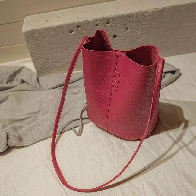 BIOSA Vintage Women Crossbody Shoulder Bag Leather Totes Bucket Female Handbag (Red)