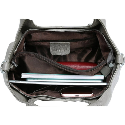 Colisha Genuine Leather Purses and Handbags for Women Top Handle Satchel Large Work Tote Shoulder Crossbody Bag Gray