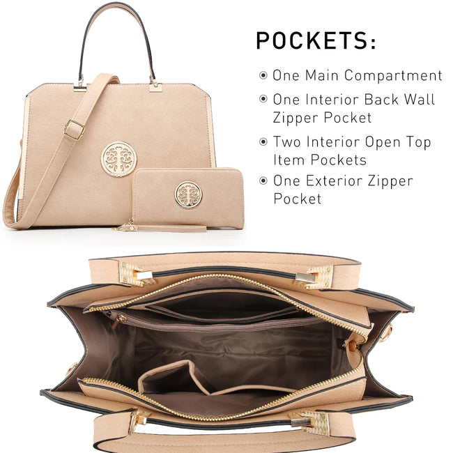 Dasein Women Large Satchel Handbag Shoulder Purse top Handle Work Bag Tote with Matching Wallet