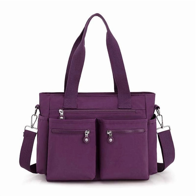 Gocvo Casual Tote Bags with Multiple Pockets, Nylon Large Capacity Crossbody Tote Bag, Working Bag for Ladies (Dark Purple)