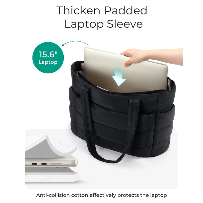 Gocvo Tote Bag for Women, Large Capacity Lightweight Puffer Bag, Waterproof Shoulder Bag for Women for Daily Travel, Gym, Work(Black)