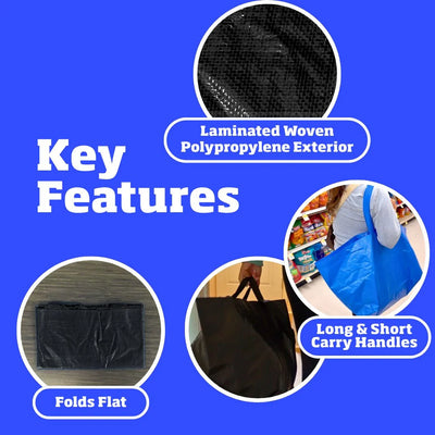 DuraSack Haul-It-All Reusable Shopping Bag, Heavy Duty, 36"L x 8.5"W x 13.5"H, Black, 4-Pack