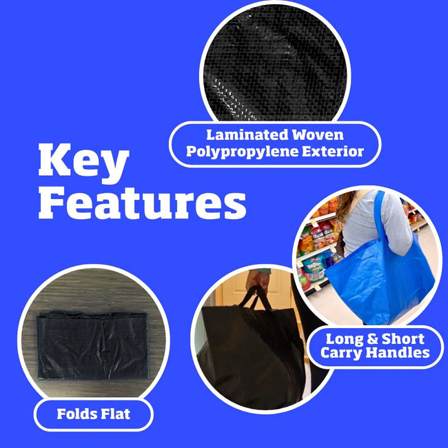 DuraSack Haul-It-All Reusable Shopping Bag, Heavy Duty, 36"L x 8.5"W x 13.5"H, Black, 4-Pack