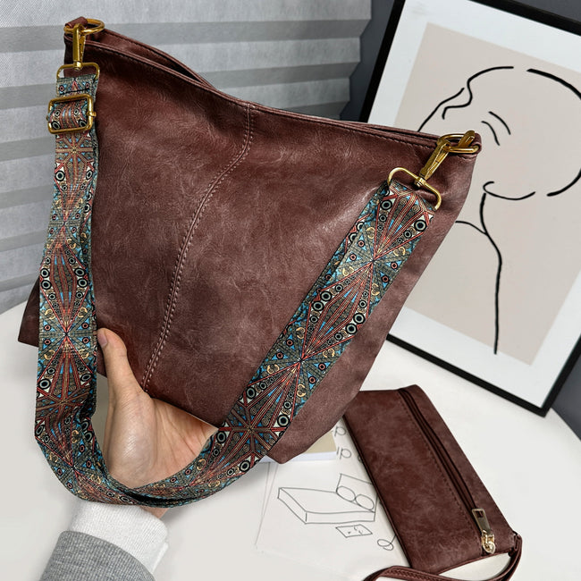 MINSONG Women's Premium Texture Commuter Vintage Wide Strap Crossbody Tote Bag, Brown