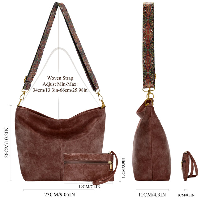 MINSONG Women's Premium Texture Commuter Vintage Wide Strap Crossbody Tote Bag, Brown