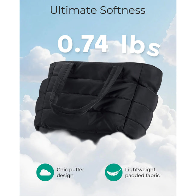 Gocvo Tote Bag for Women, Large Capacity Lightweight Puffer Bag, Waterproof Shoulder Bag for Women for Daily Travel, Gym, Work(Black)