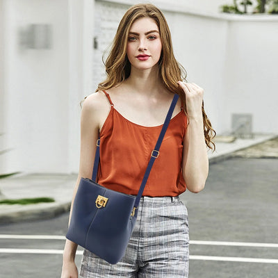 Kabuer Women's Crossbody Bucket Bag, Purse with Adjustable Shoulder Strap, PU Leather