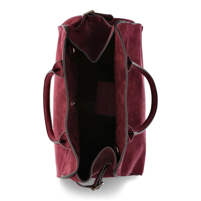 Time and Tru Women's Sage Satchel Soft Faux Suede Tote Bag, Wine