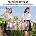 Gocvo Corduroy Tote Bag, Extra Large Tote Bag for Women, Soft and Lightweight Lady Handbags for Travel Work Everyday(Brown Grid)
