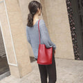 BIOSA Vintage Women Crossbody Shoulder Bag Leather Totes Bucket Female Handbag (Red)