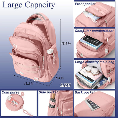 DAKIMOE Large capacity Backpack Aesthetic Student Schoolbag Middle School Backpack, Pink