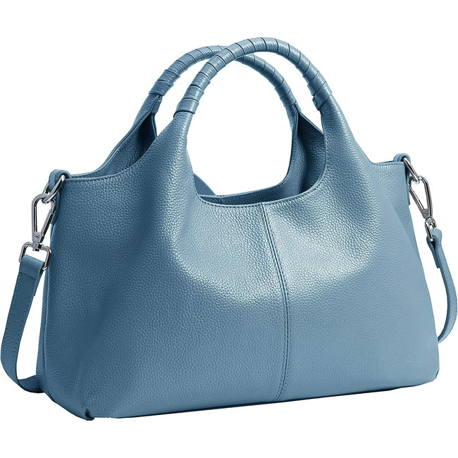 Colisha Genuine Leather Purses and Handbags for Women Top Handle Satchel Large Work Tote Shoulder Crossbody Bag Sky Blue