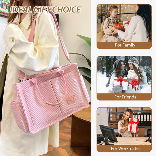 Cshidworld Large Canvas Tote Bag for Women, Womens Laptop Work Book Bags w/Side Pockets/Wet Pocket, Crossbody Purse Handbag, Travel Messenger Gym Bag, Gifts for Women, Pink