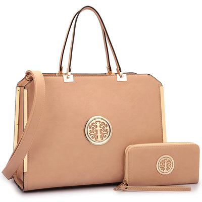 Dasein Women Large Satchel Handbag Shoulder Purse top Handle Work Bag Tote with Matching Wallet