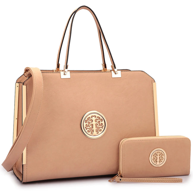 Dasein Women Large Satchel Handbag Shoulder Purse top Handle Work Bag Tote with Matching Wallet