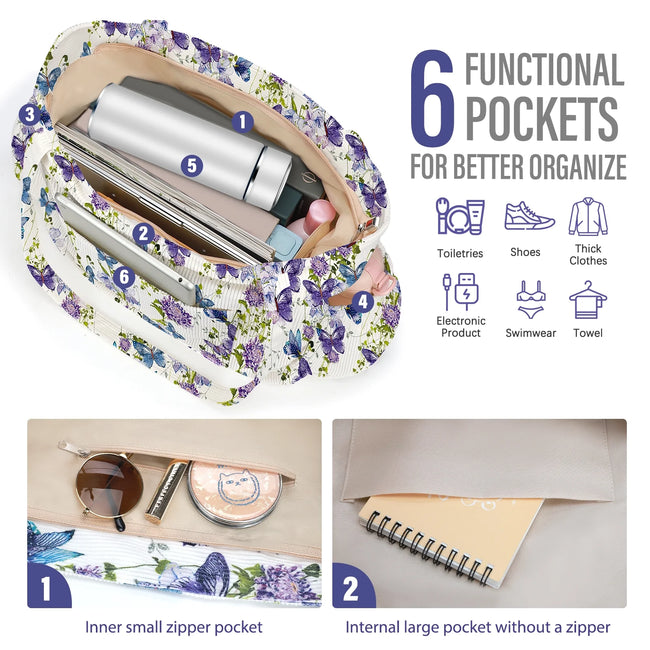 Gocvo Multiple Pockets Corduroy Bag, Large Tote Bag for Women, Ladies Bag Casual Hobo Handbags(Butterfly)