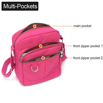 Gustave Women Nylon Purse Waterproof Crossbody Shoulder Bag Casual Messenger Bag Handbag Multi Zipper Pockets Bag (Black)