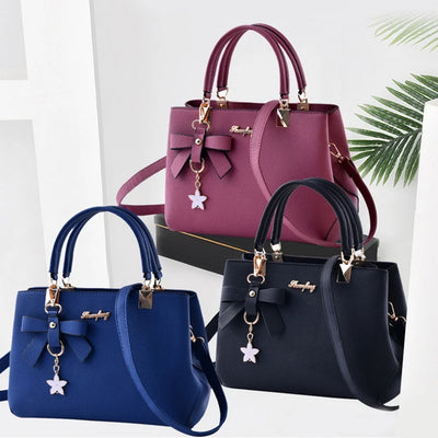 Purses and Handbags for Women Fashion Ladies PU Leather Top Handle Satchel Shoulder Tote Bags Plum Bow Crossbody Bag