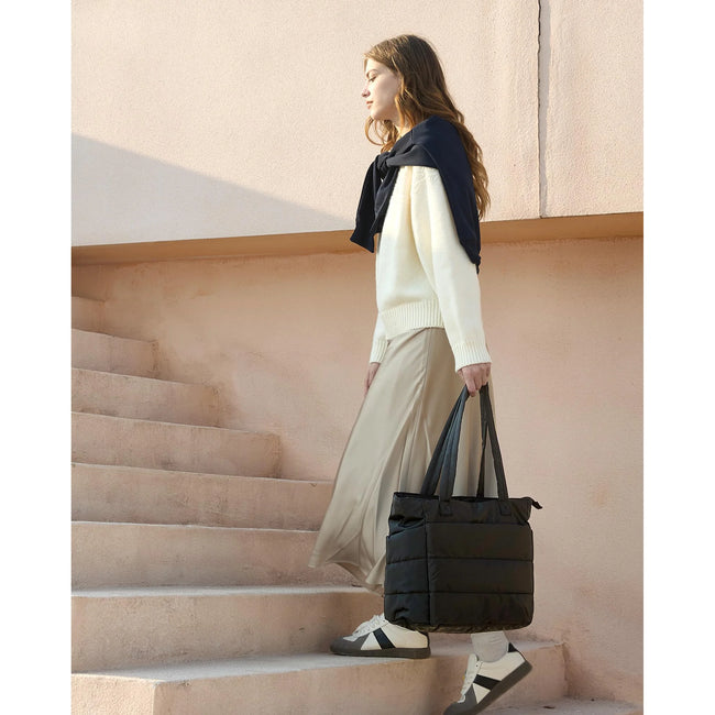 Gocvo Tote Bag for Women, Large Capacity Lightweight Puffer Bag, Waterproof Shoulder Bag for Women for Daily Travel, Gym, Work(Black)