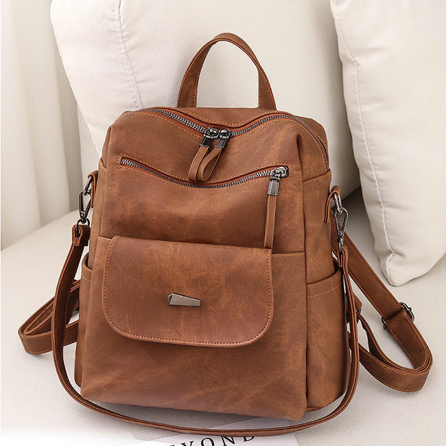 HONGLONG Backpack Purse for Womens, Waterproof PU Leather Backpacks Handbags, Ladies Casual Shoulder Bags Brown